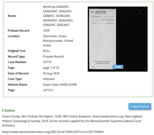 pg 0 winthrop sargent source essex county, ma, 24714 probate file papers 1839