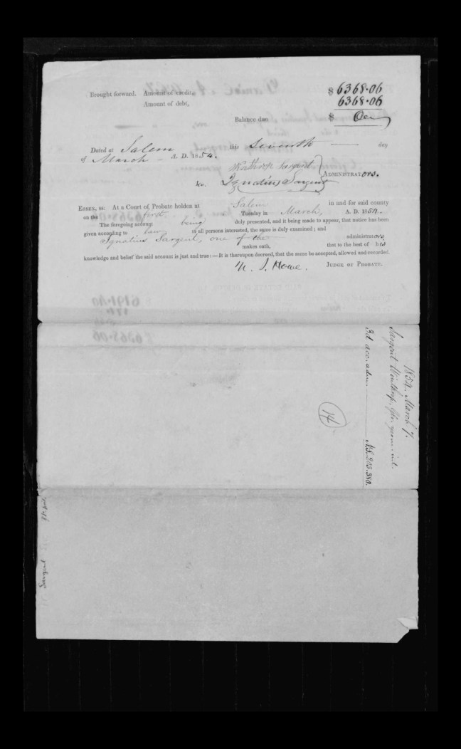 pg 14 winthrop sargent essex county, ma, 24714 probate file papers 1839