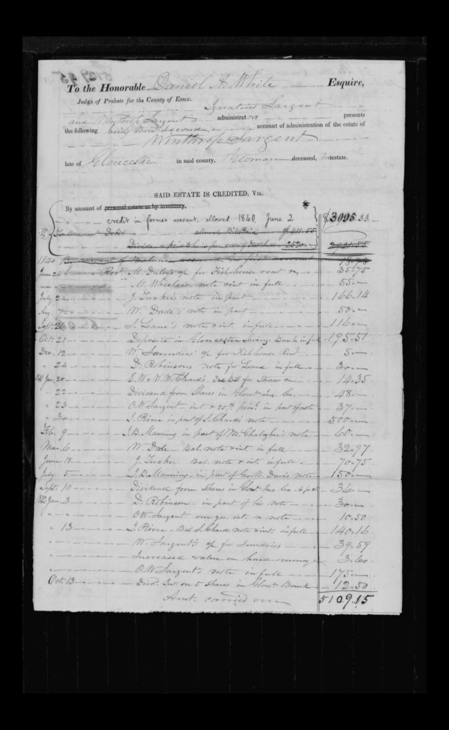 pg 17 winthrop sargent essex county, ma, 24714 probate file papers 1839