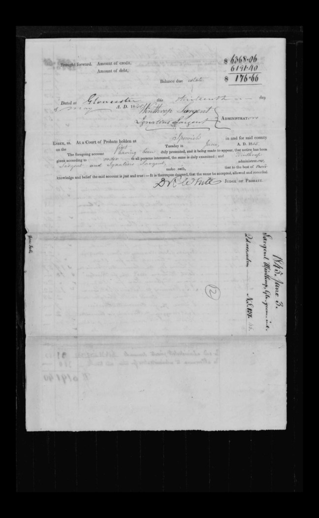 pg 20 winthrop sargent essex county, ma, 24714 probate file papers 1839