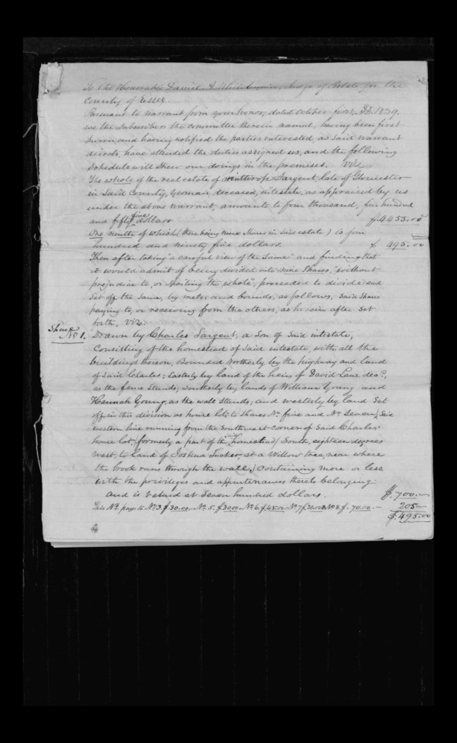 pg 37 winthrop sargent essex county, ma, 24714 probate file papers 1839