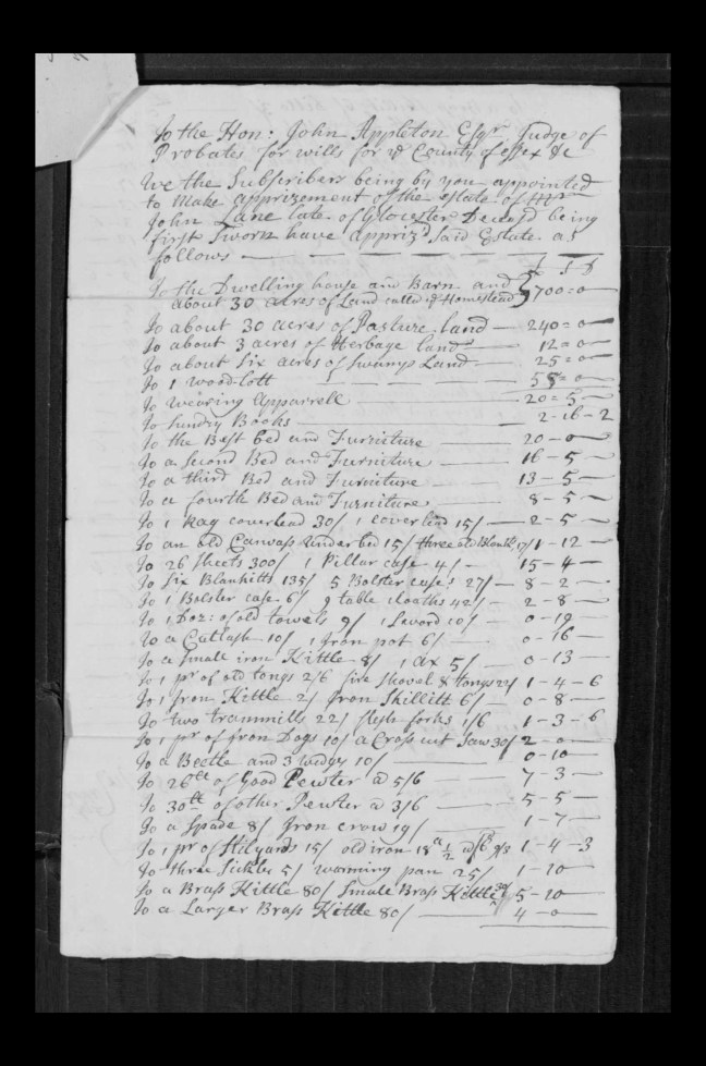 pg 52 john lane 16318 essex county, ma, probate file papers 1738