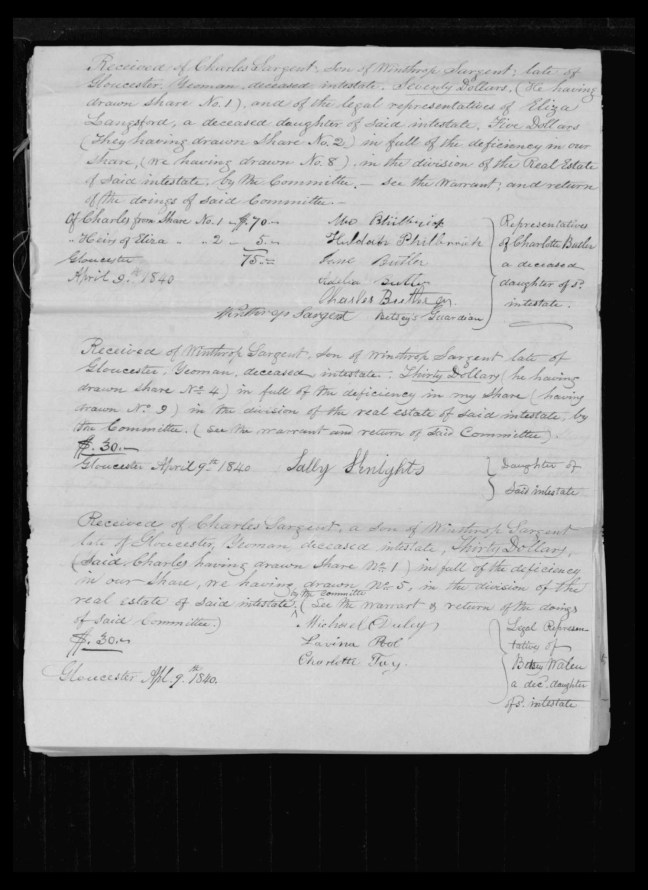 pg 53 winthrop sargent essex county, ma, 24714 probate file papers 1839
