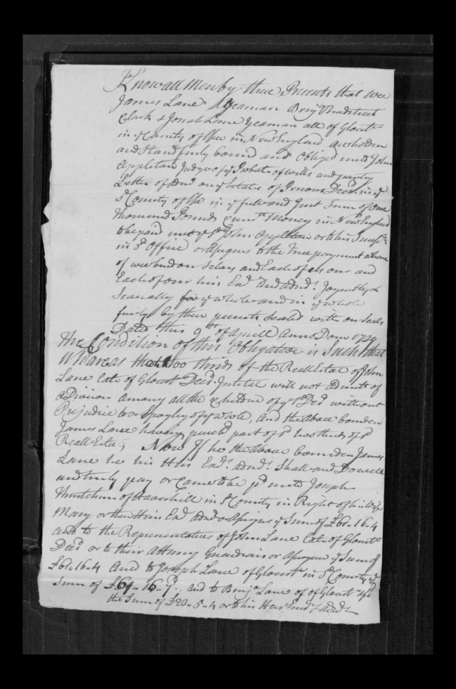 pg 55 john lane 16318 essex county, ma, probate file papers 1738